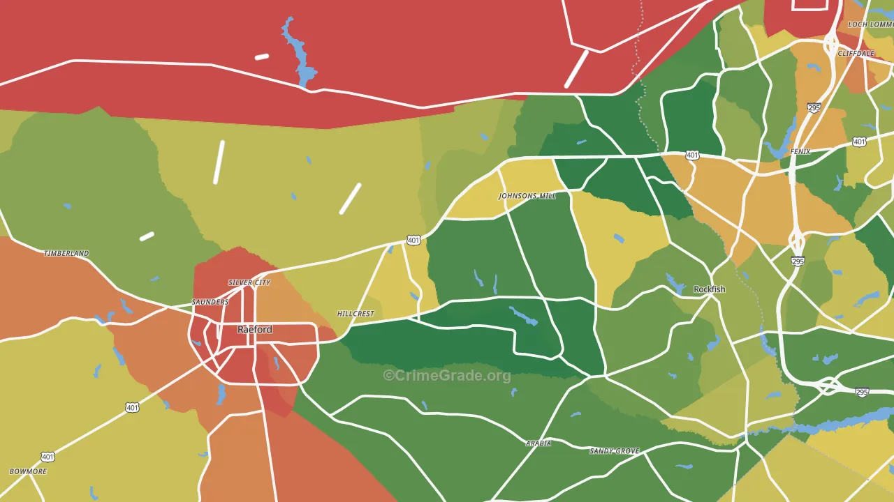 Raeford, NC Map of Robbery Rates