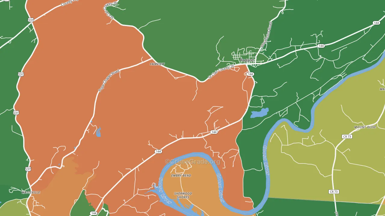 Ragland, AL Map of Robbery Rates