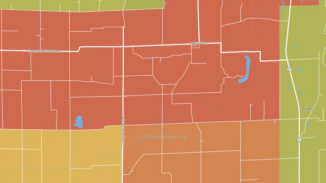 Raglesville, IN Map of Robbery Rates