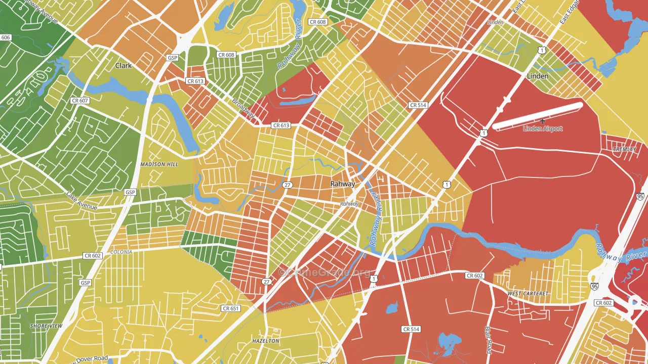 Rahway, NJ Map of Robbery Rates