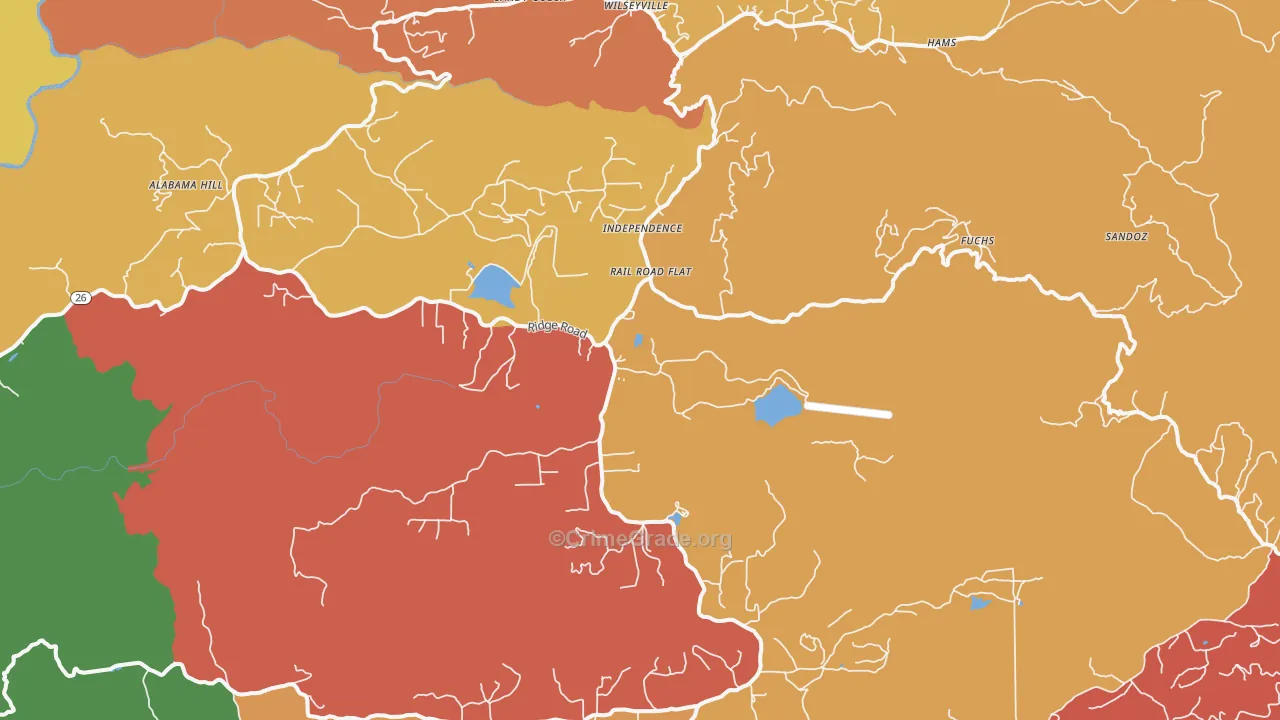 Rail Road Flat, CA Map of Robbery Rates