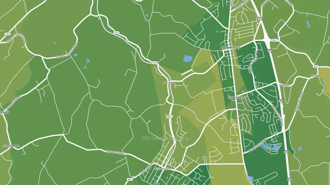 Railroad, PA Map of Robbery Rates