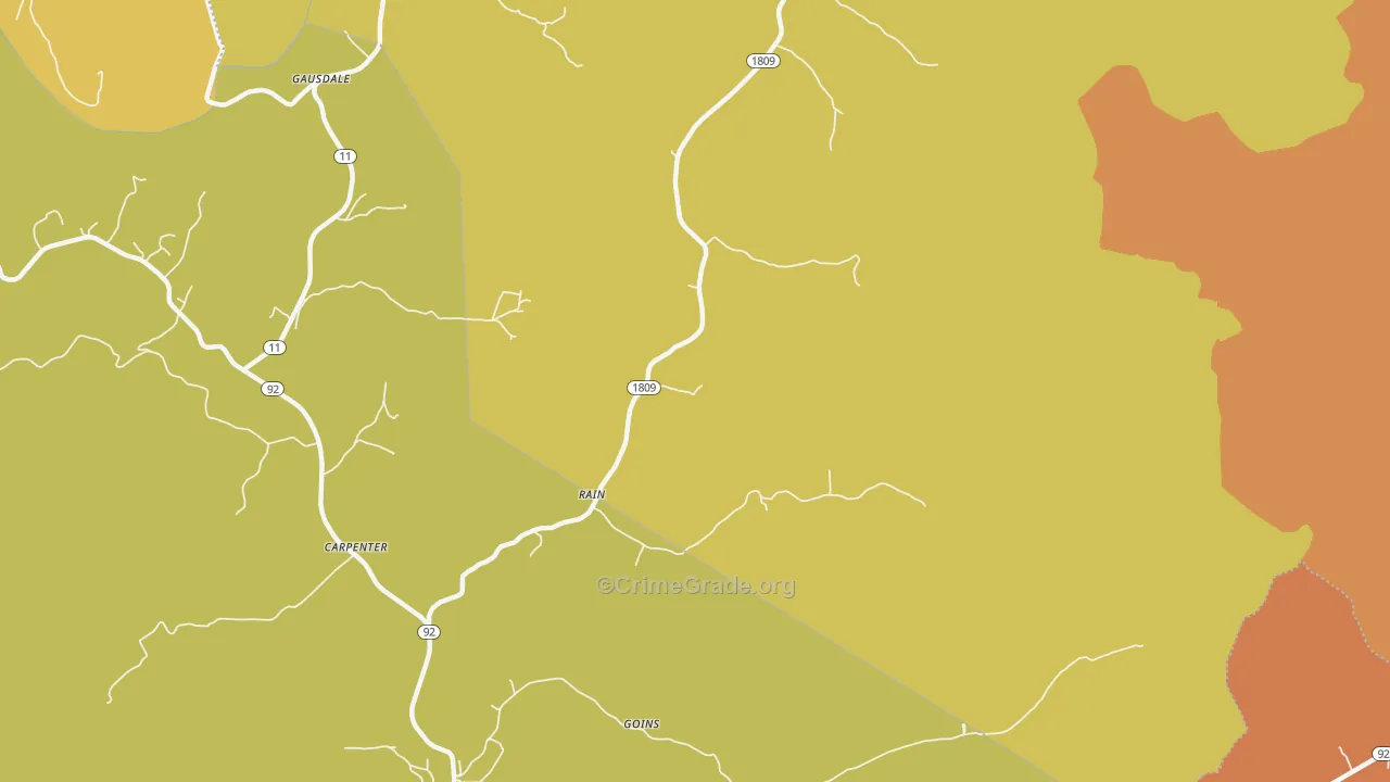 Rain, KY Map of Robbery Rates