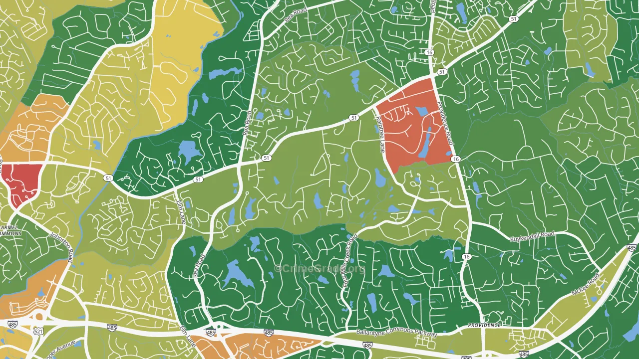 Rain Tree, Charlotte, NC Map of Robbery Rates
