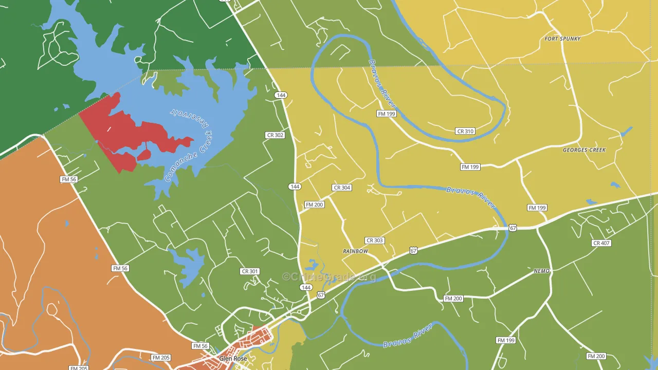 Rainbow, TX Map of Robbery Rates