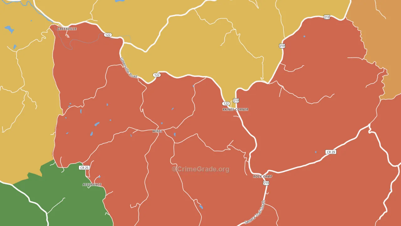 Raines Corner, WV Map of Robbery Rates