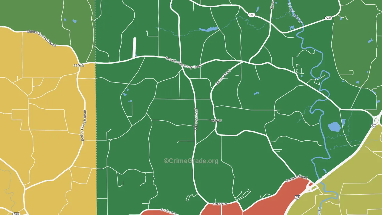 Rainey, MS Map of Robbery Rates