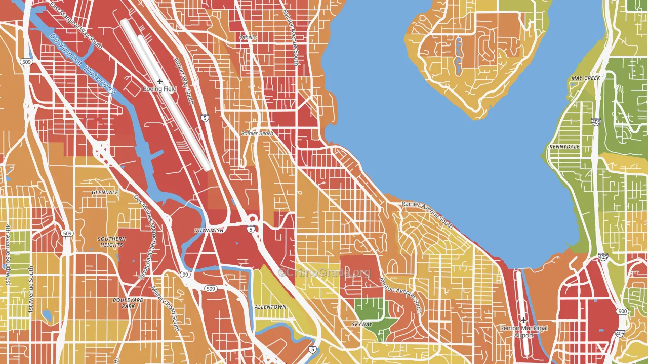 Rainier Beach, Seattle, WA Map of Robbery Rates