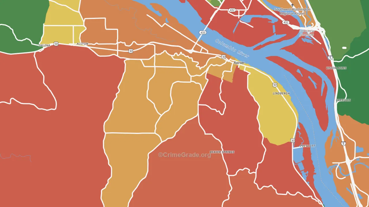 Rainier, OR Map of Robbery Rates