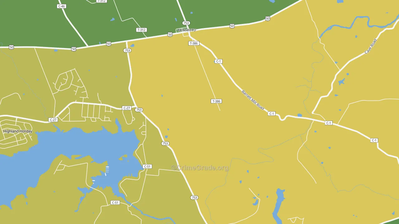 Rainsboro, OH Map of Robbery Rates