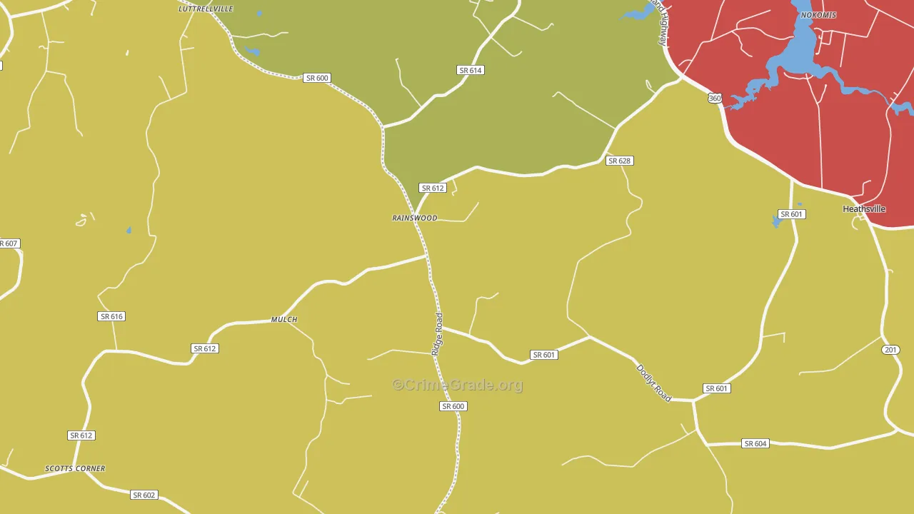 Rainswood, VA Map of Robbery Rates