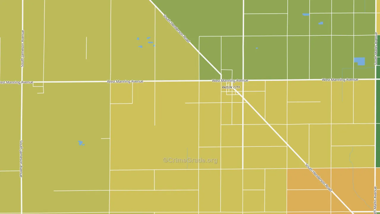 Raisin, CA Map of Robbery Rates