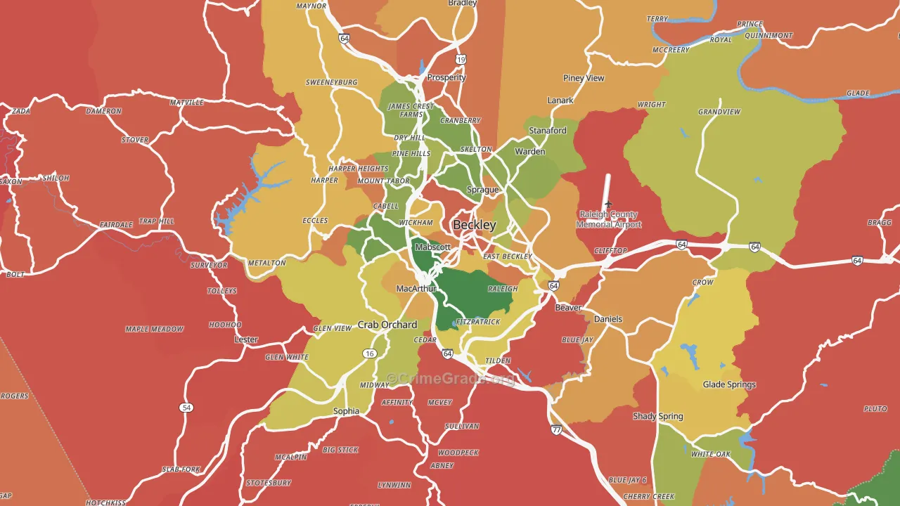 Raleigh County, WV Map of Robbery Rates