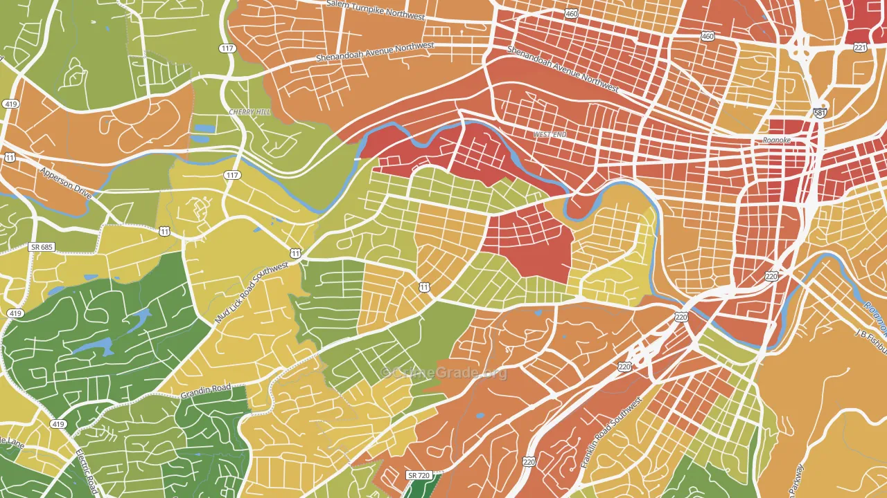 Raleigh Court, Roanoke, VA Map of Robbery Rates