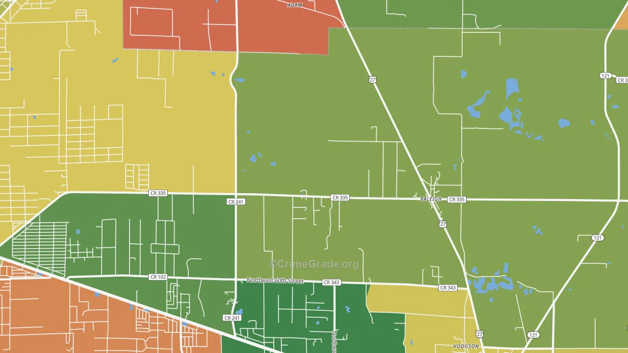 Raleigh, FL Map of Robbery Rates