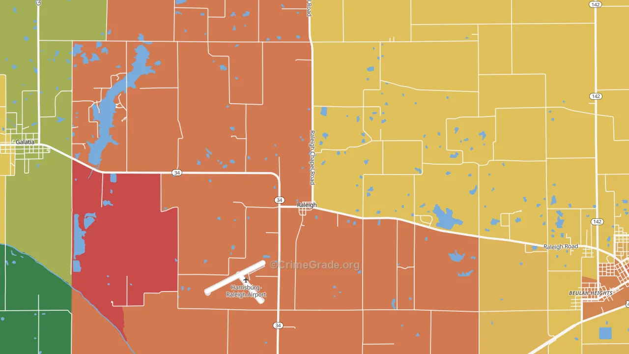 Raleigh, IL Map of Robbery Rates