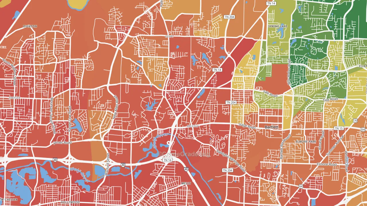 Raleigh, Memphis, TN Map of Robbery Rates