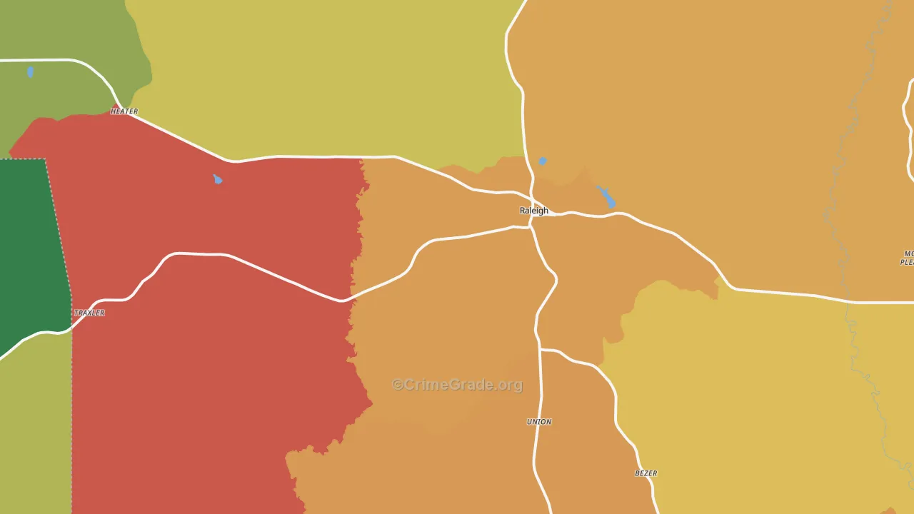 Raleigh, MS Map of Robbery Rates