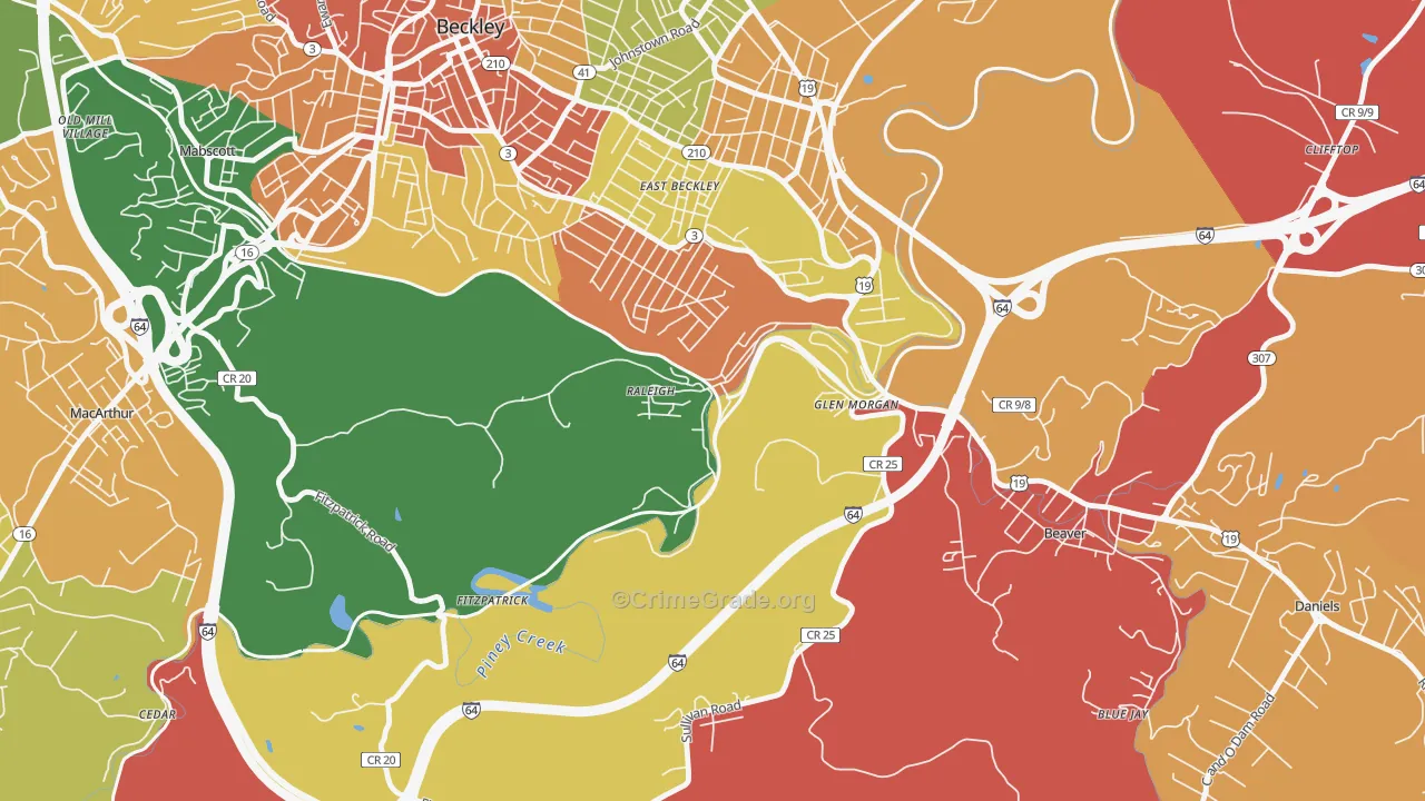 Raleigh, WV Map of Robbery Rates