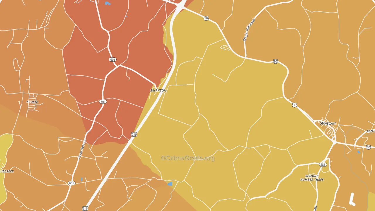 Ralphton, PA Map of Robbery Rates
