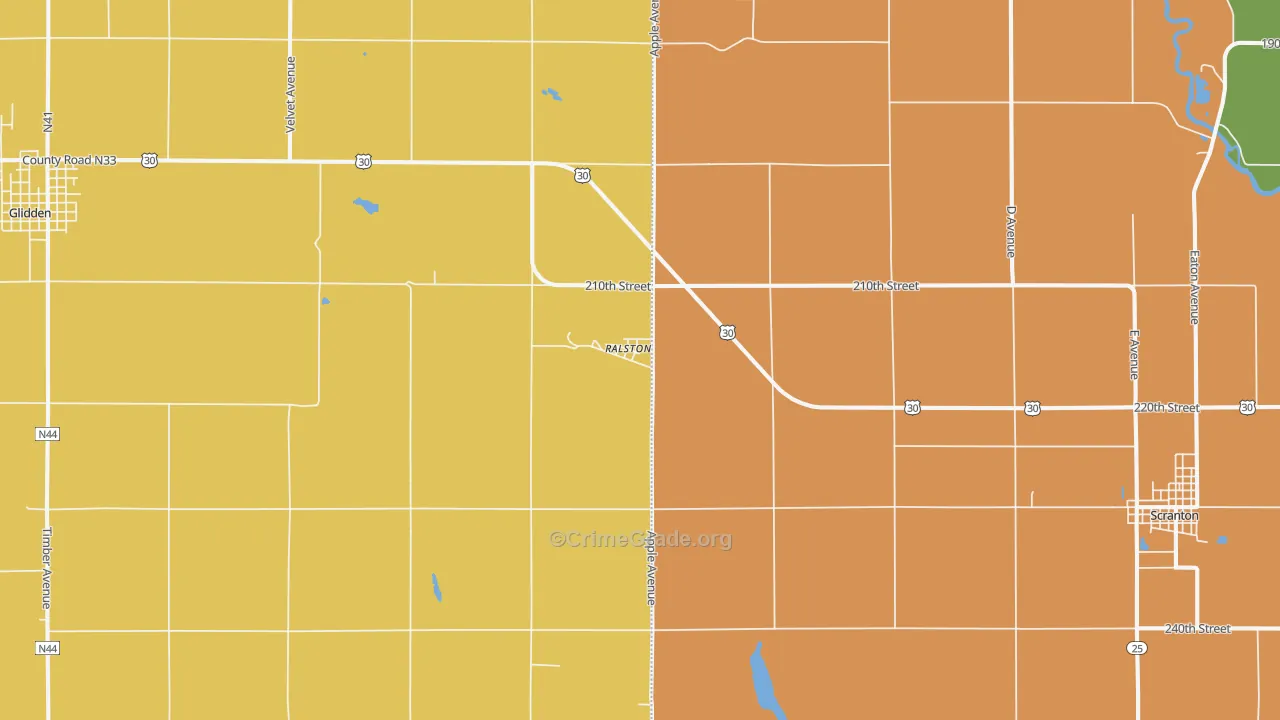 Ralston, IA Map of Robbery Rates