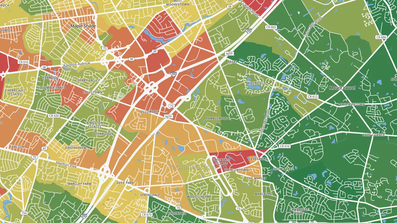 Ramblewood, NJ Map of Robbery Rates