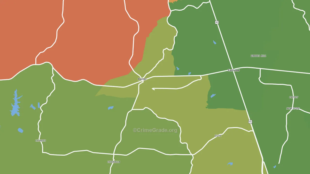 Ramer, TN Map of Robbery Rates