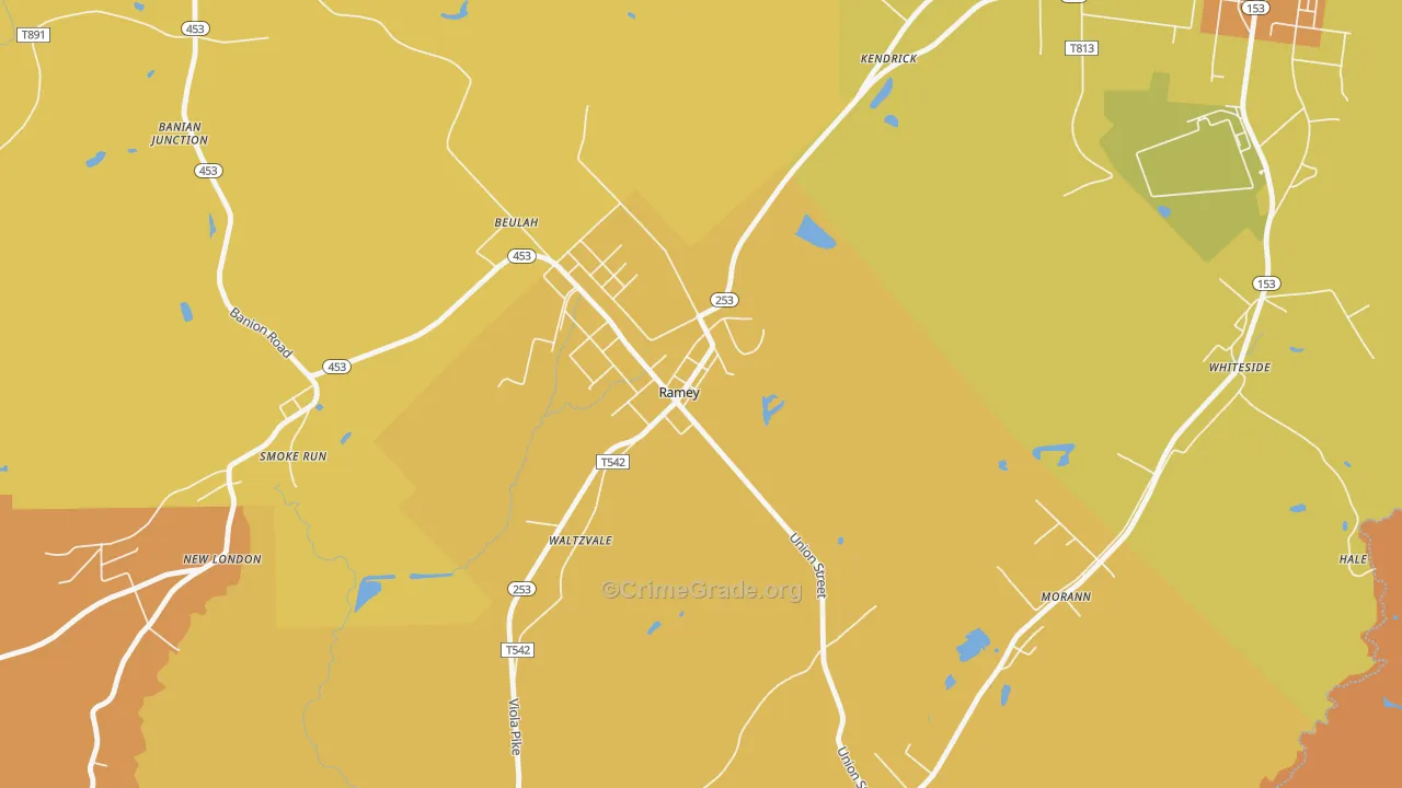 Ramey, PA Map of Robbery Rates