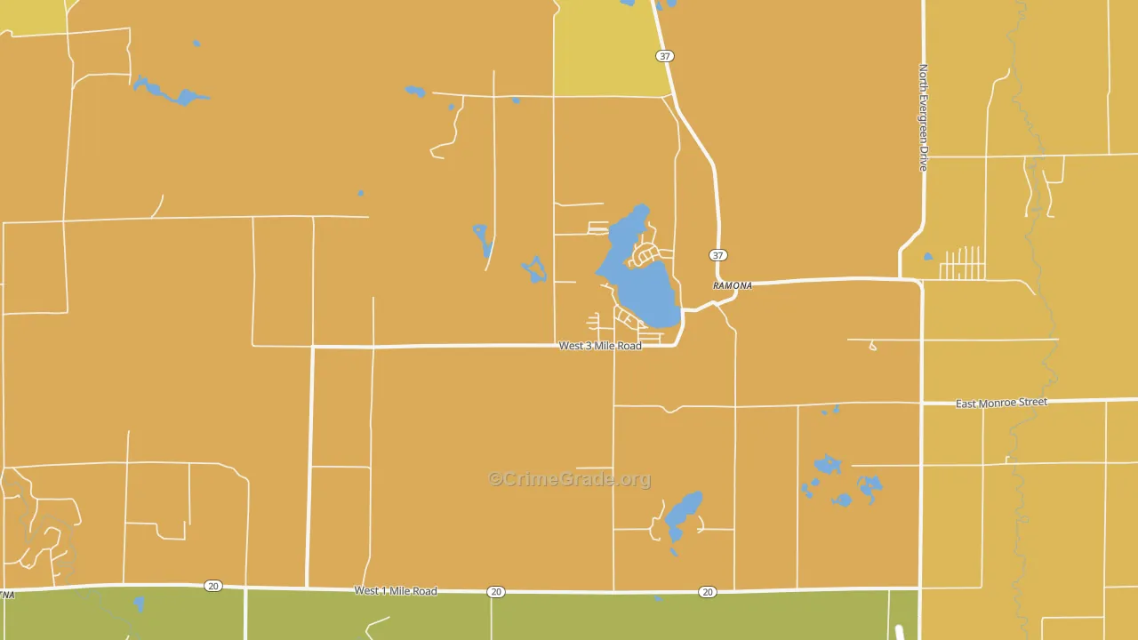 Ramona, MI Map of Robbery Rates