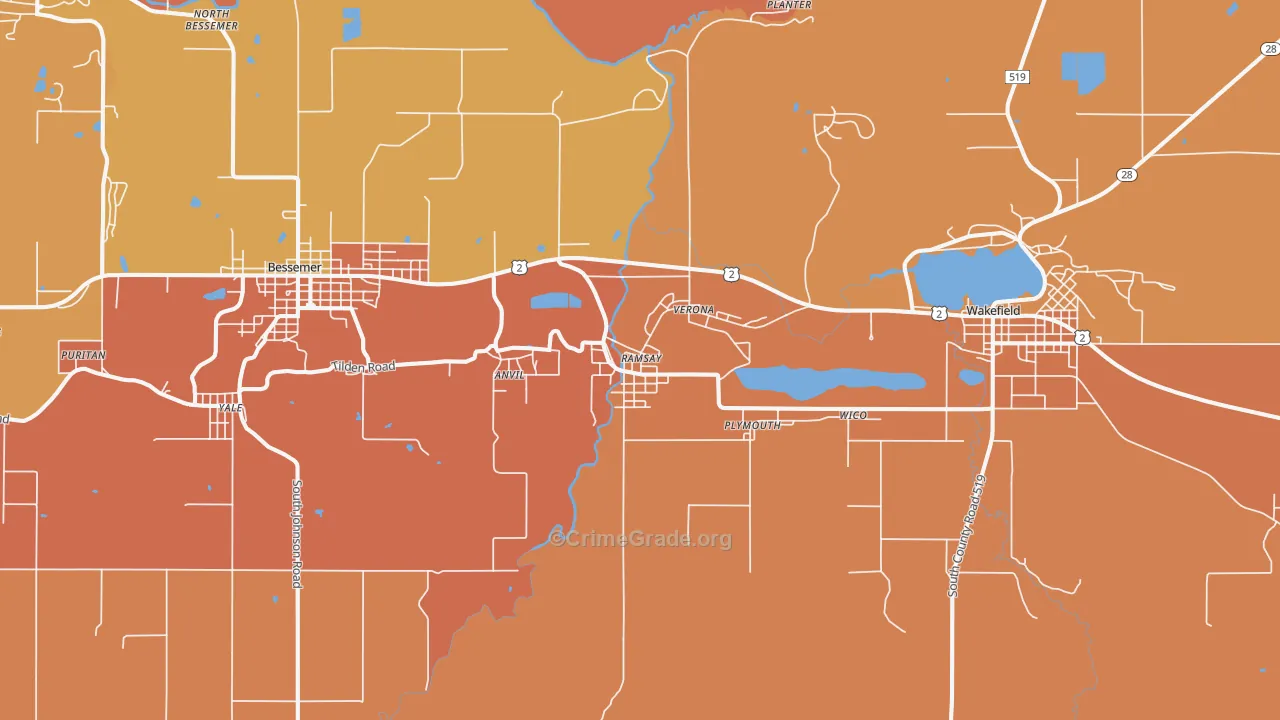 Ramsay, MI Map of Robbery Rates