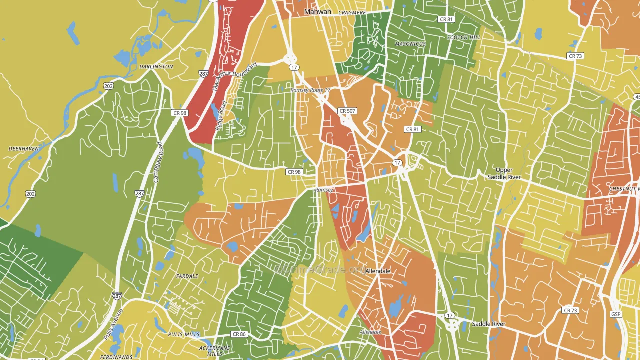 Ramsey, NJ Map of Robbery Rates