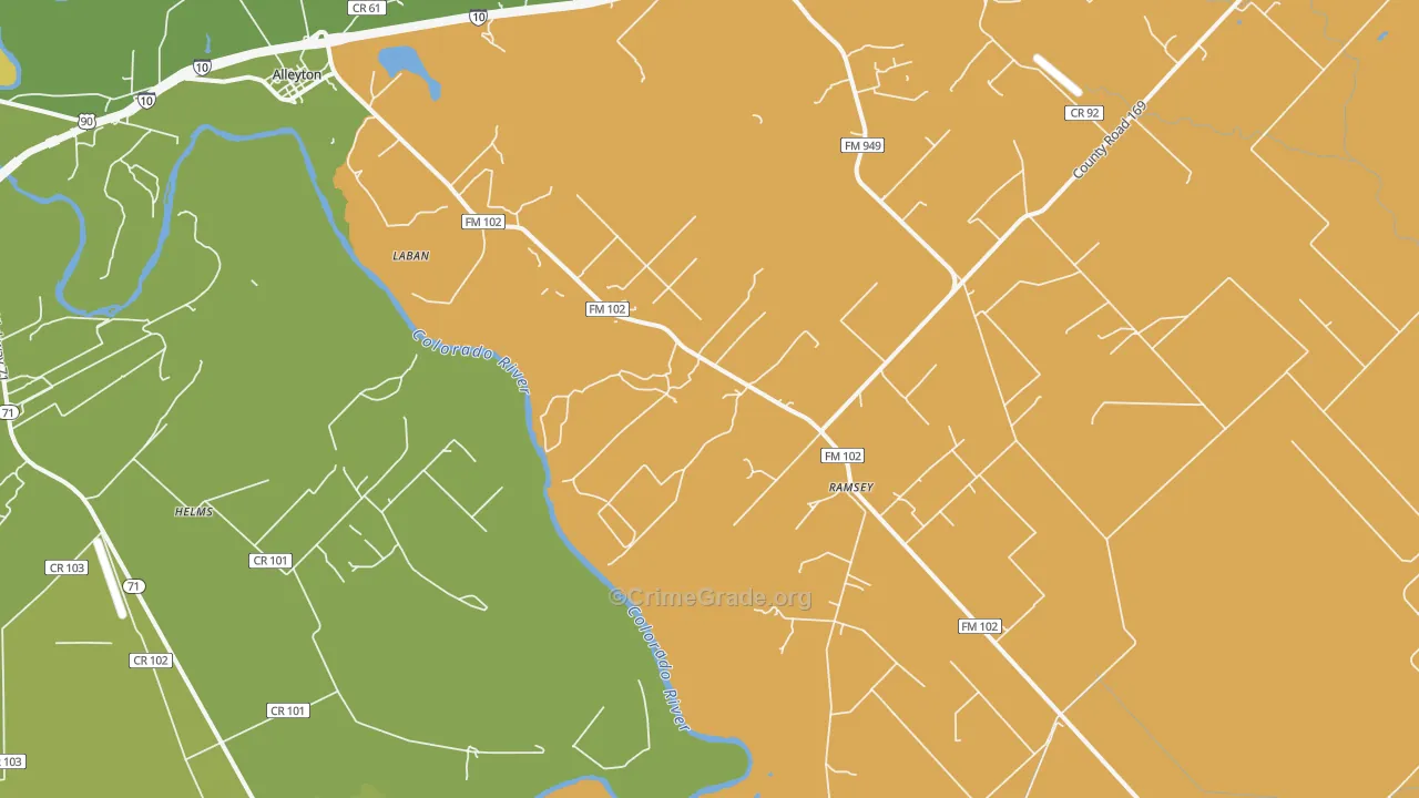 Ramsey, TX Map of Robbery Rates