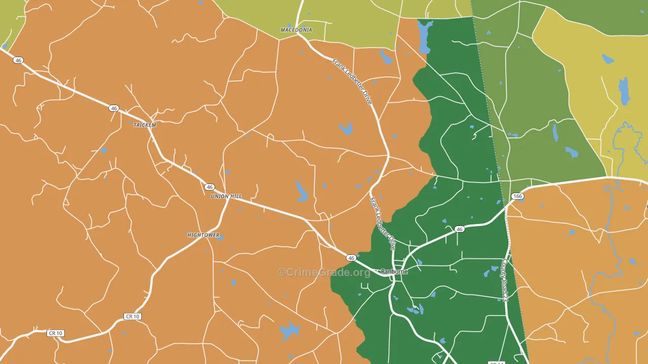 Ranburne, AL Map of Robbery Rates