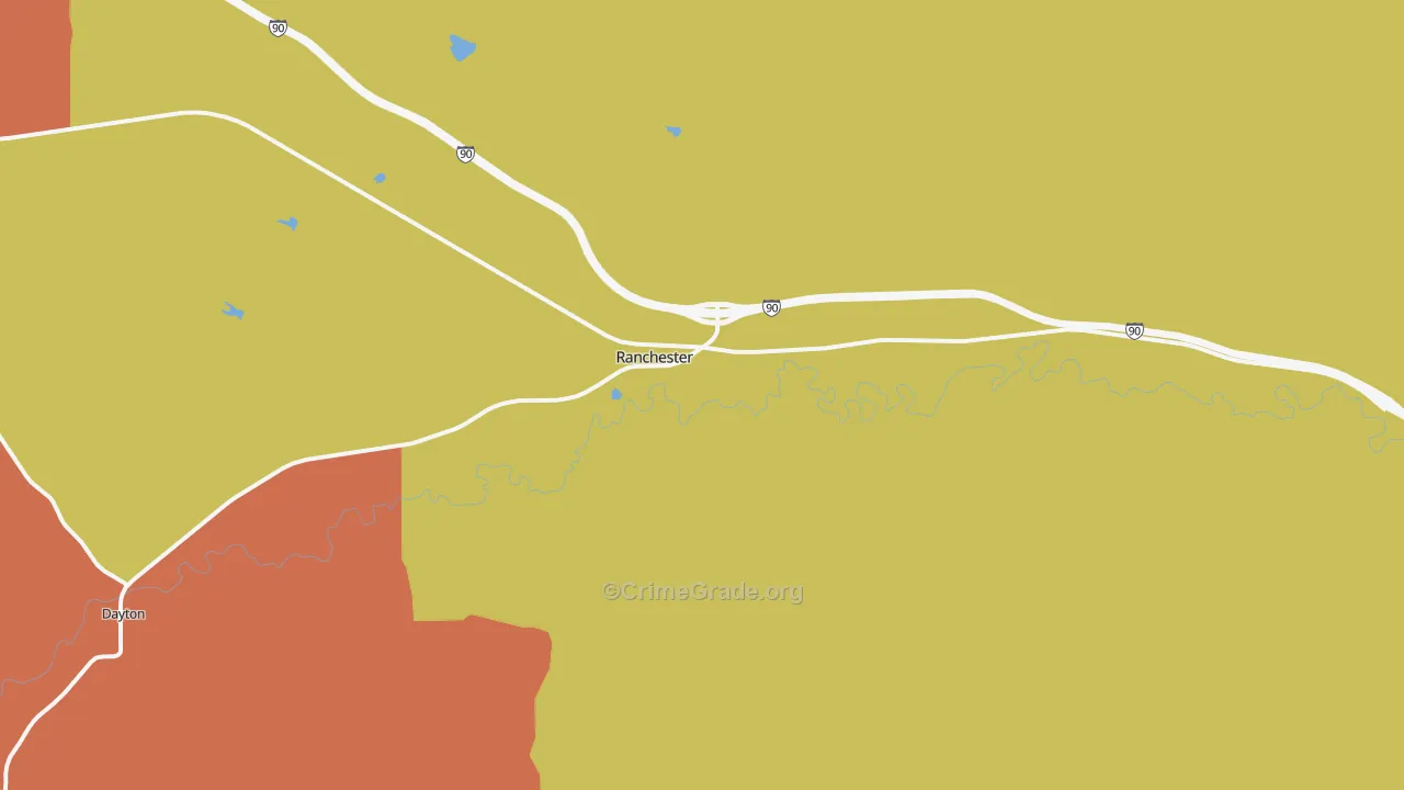 Ranchester, WY Map of Robbery Rates