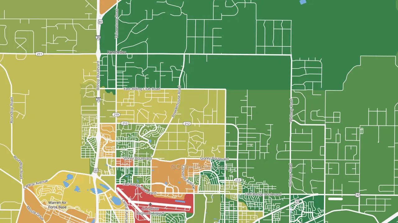 Ranchettes, WY Map of Robbery Rates