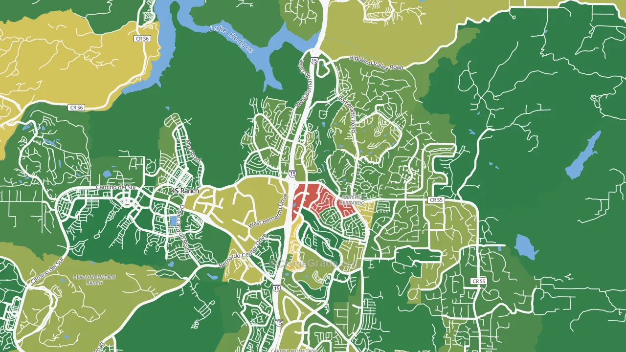 Rancho Bernadino, San Diego, CA Map of Robbery Rates