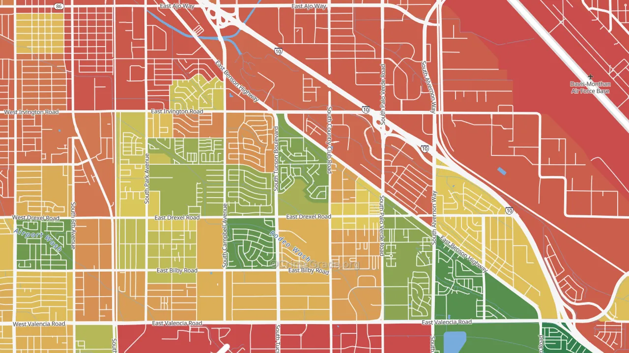 Rancho Buena, Tucson, AZ Map of Robbery Rates