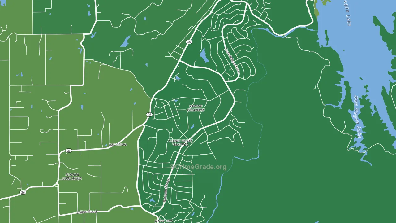 Rancho Calaveras, CA Map of Robbery Rates