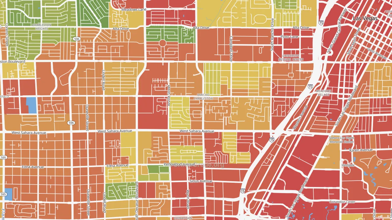 Rancho Charleston, Las Vegas, NV Map of Robbery Rates