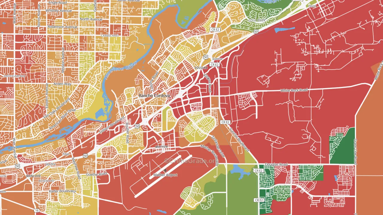 Rancho Cordova, CA Map of Robbery Rates
