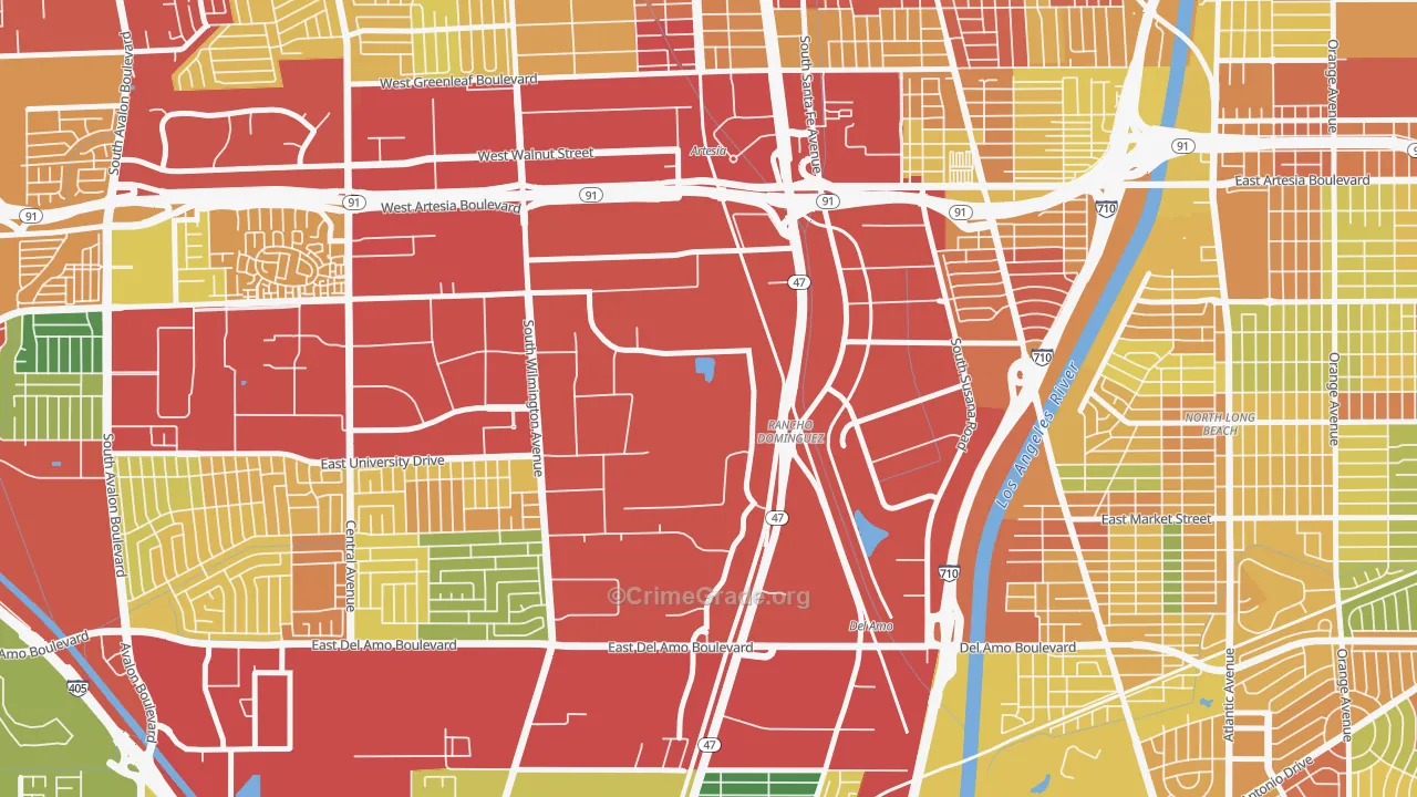 Rancho Dominguez, Compton, CA Map of Robbery Rates