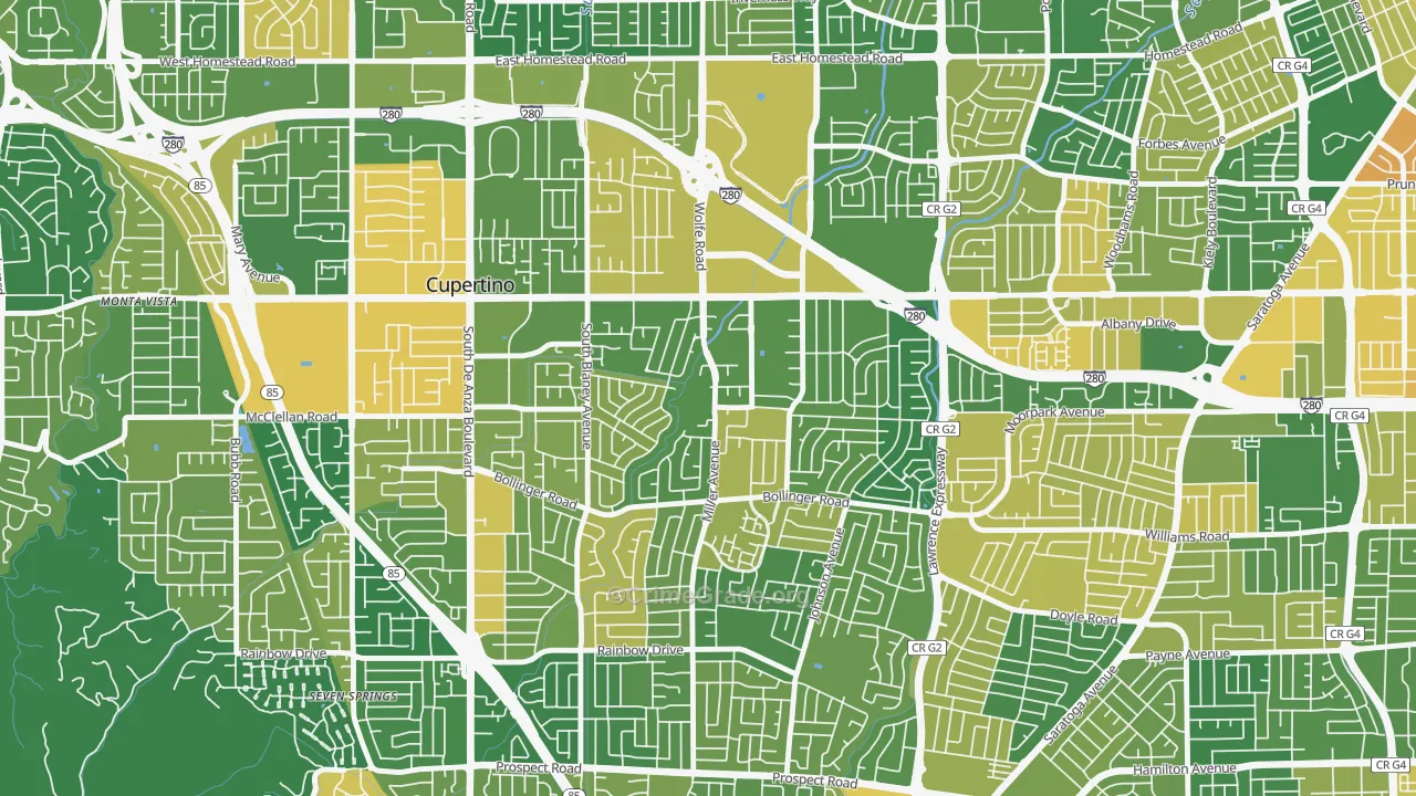 Rancho Rinconada, Cupertino, CA Map of Robbery Rates