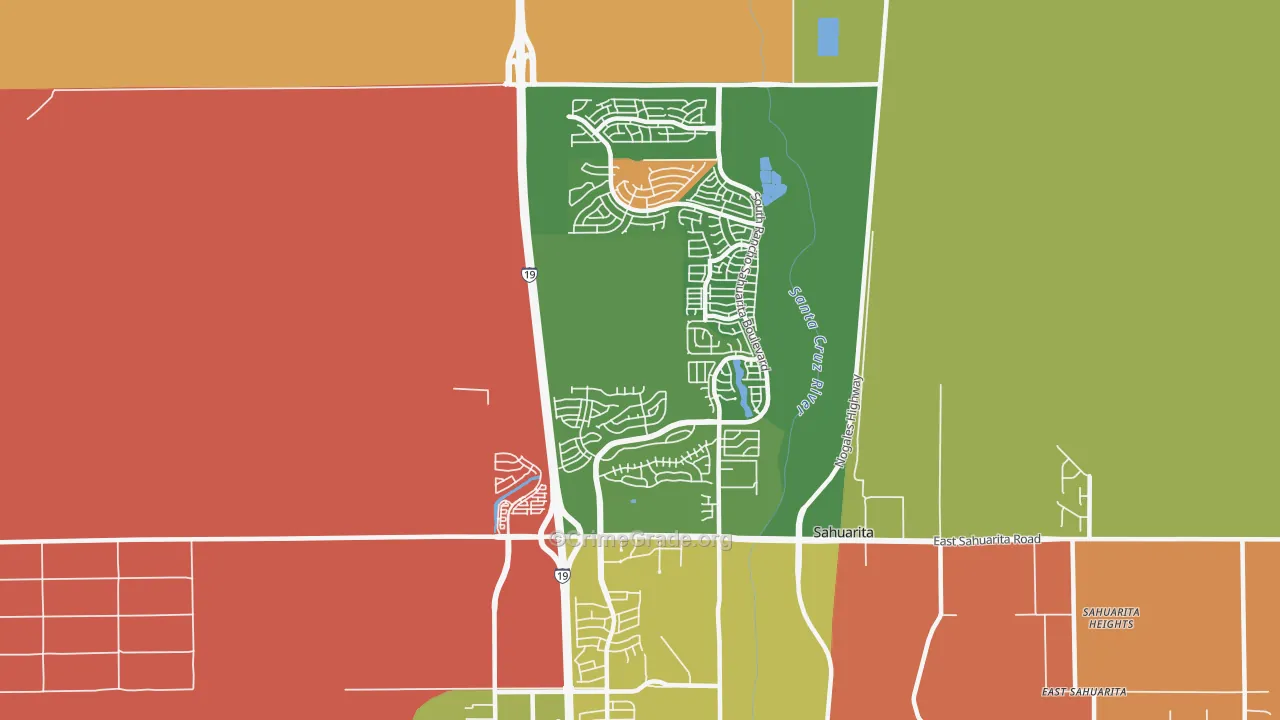 Rancho Sahuarita, Sahuarita, AZ Map of Robbery Rates