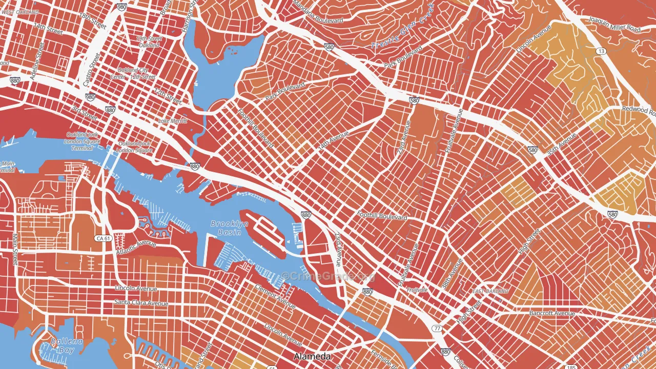 Rancho San Antonio, Oakland, CA Map of Robbery Rates