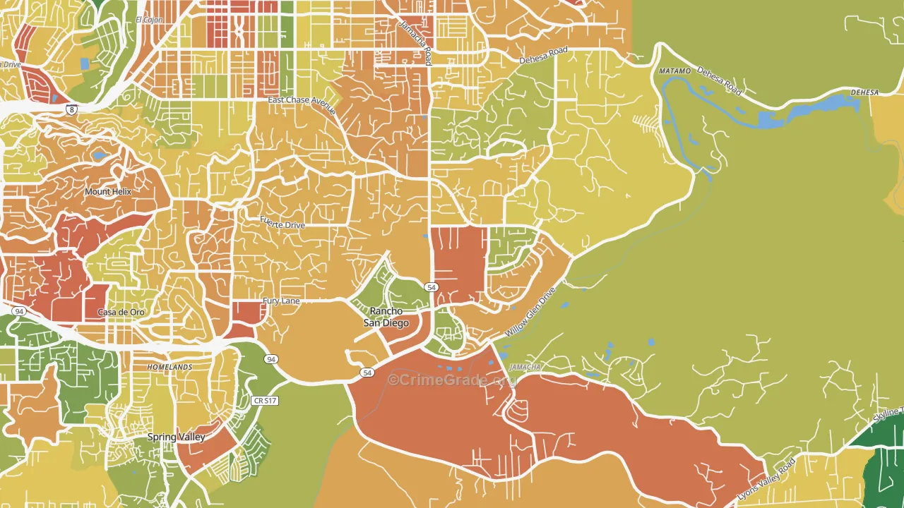 Rancho San Diego, CA Map of Robbery Rates