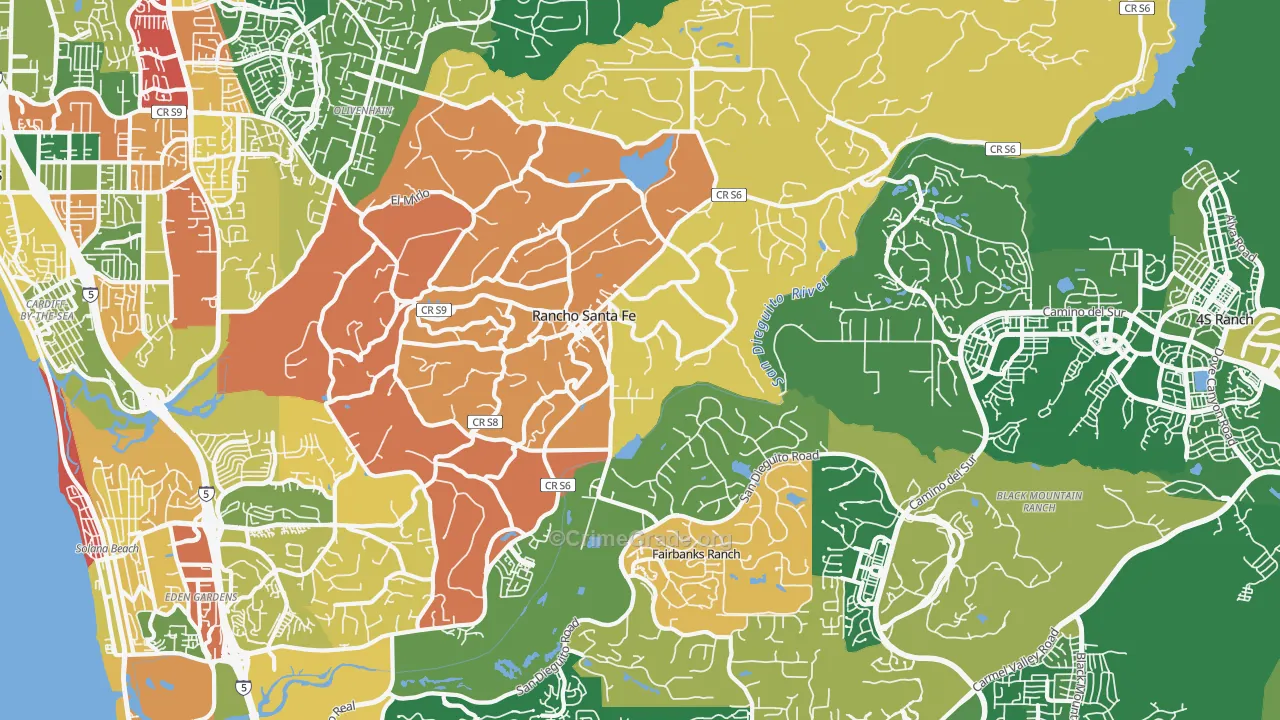 Rancho Santa Fe, CA Map of Robbery Rates