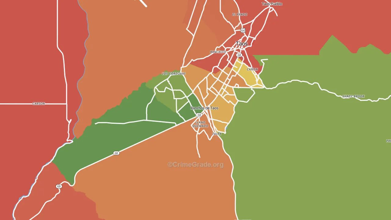 Ranchos de Taos, NM Map of Robbery Rates