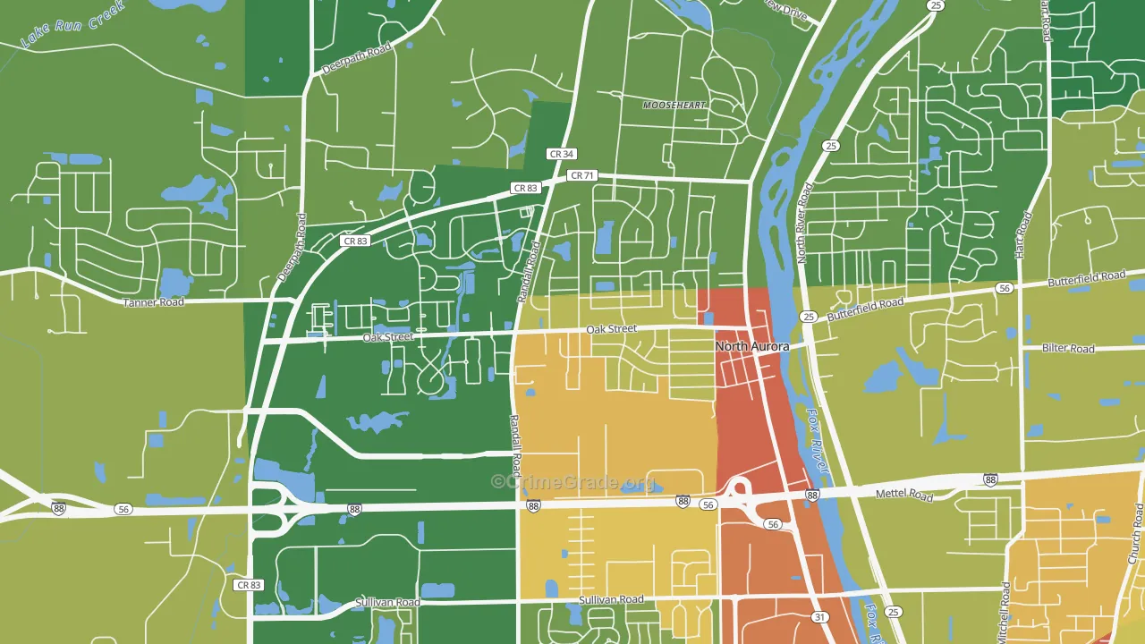 Randall Hills, North Aurora, IL Map of Robbery Rates