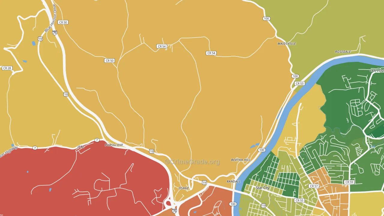 Randall, WV Map of Robbery Rates