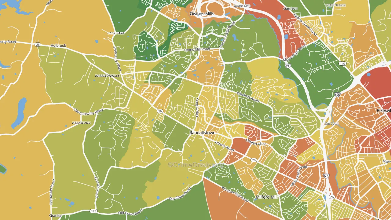 Randallstown, MD Map of Robbery Rates